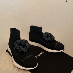 Chanel Knit Sock Sneaker with Camellia detail